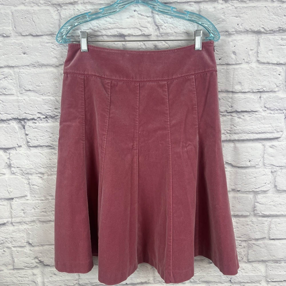 Boden Pink Pleated Velvet Knee Length Lined Skirt Size 12R Indie Boho Preppy